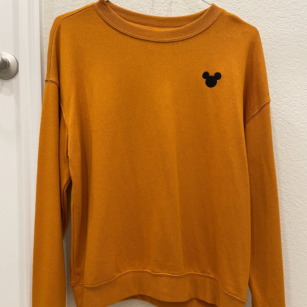 NEW H&M Disney Mickey embroidered mustard crew neck sweater M/L